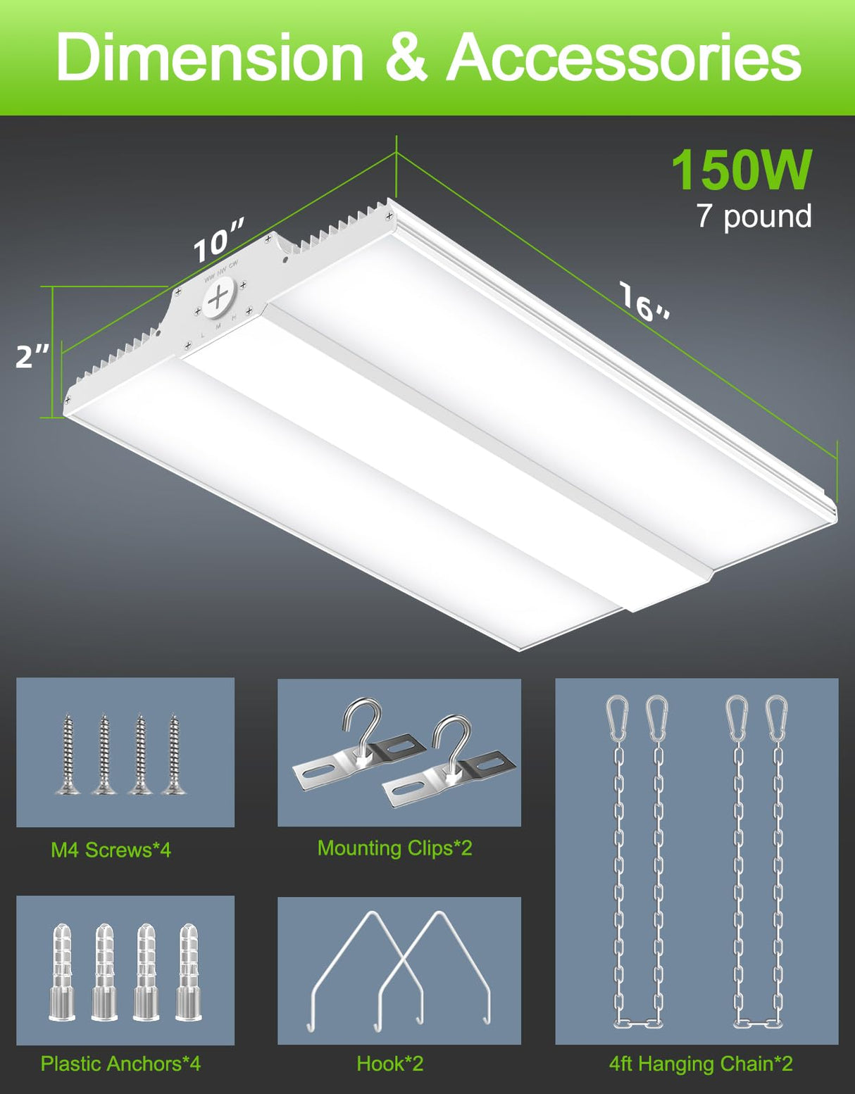 LED Linear High Bay Light - LHB Series,150W,22500lumens,5000K,100-277V