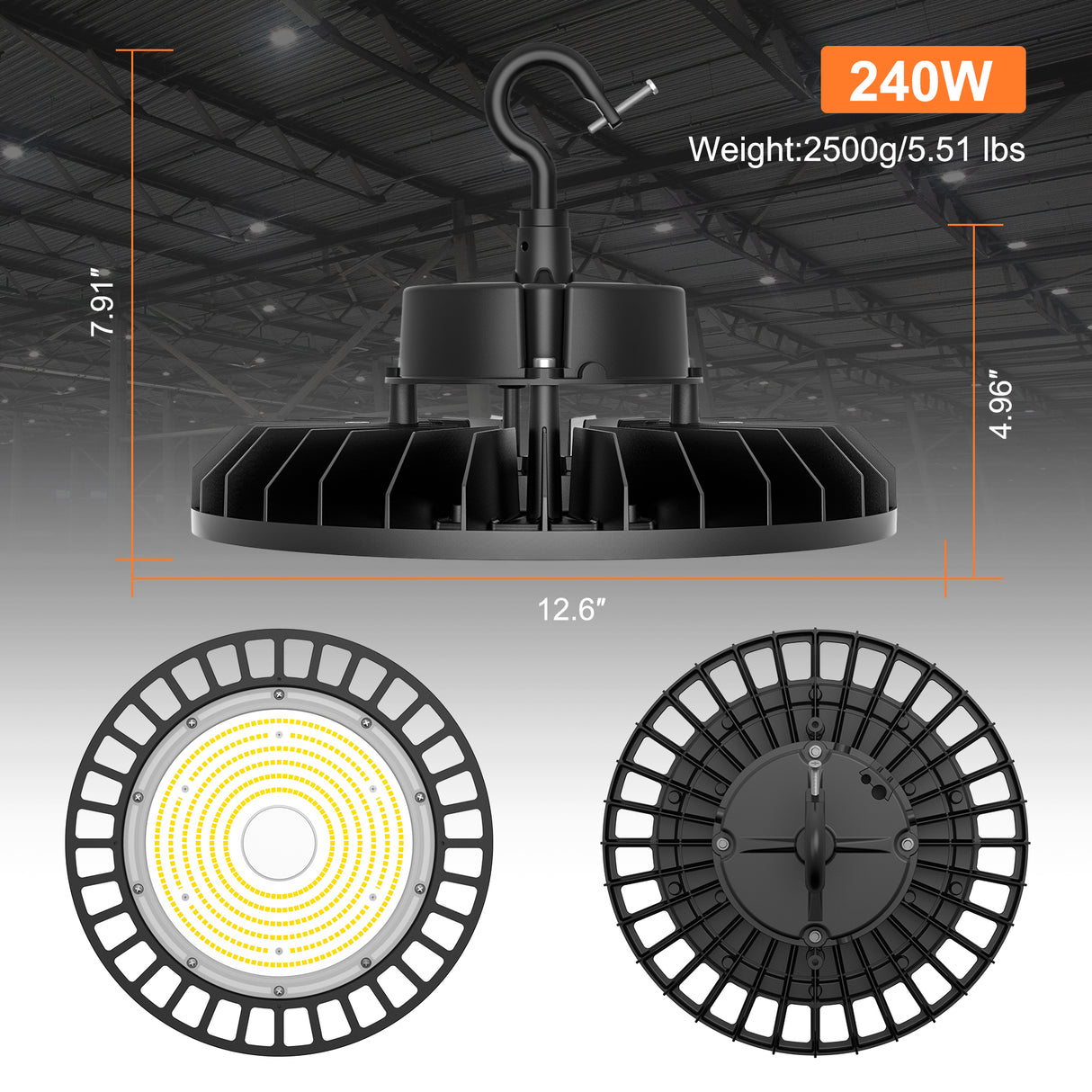 LED High Bay Light - UFO05 Series,240W,36000lumens,5000K,100-277V,US Plug