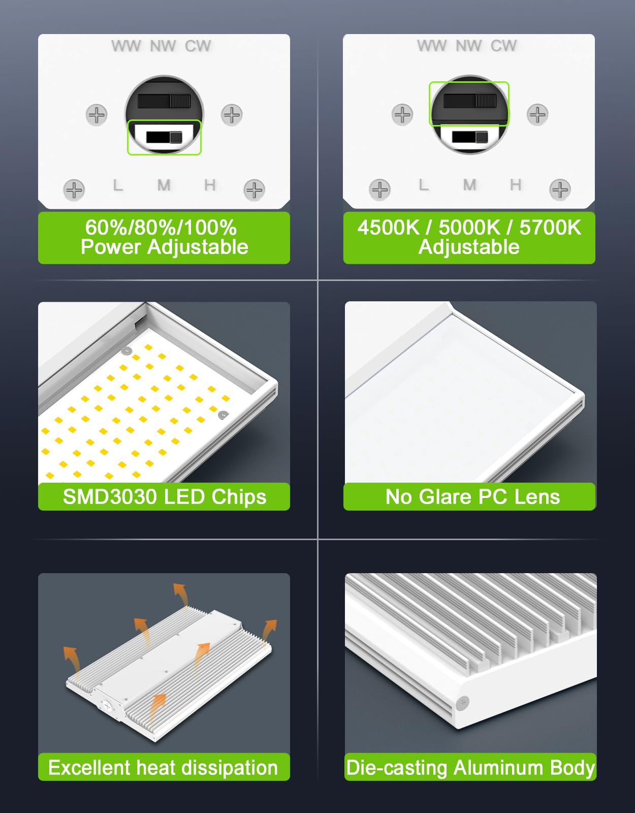 LED Linear High Bay Light - LHB Series,150W,22500lumens,Selectable Wattage & CCT,100-277V