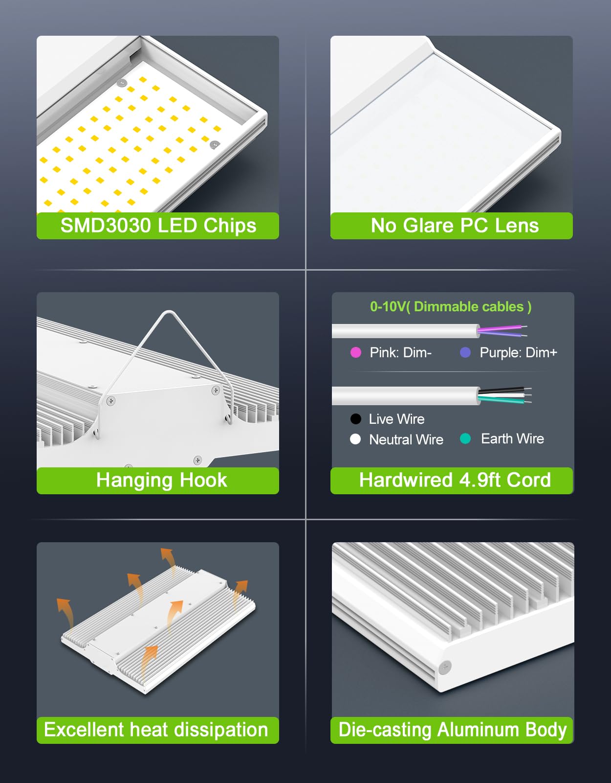 LED Linear High Bay Light - LHB Series,150W,22500lumens,5000K,277-480V