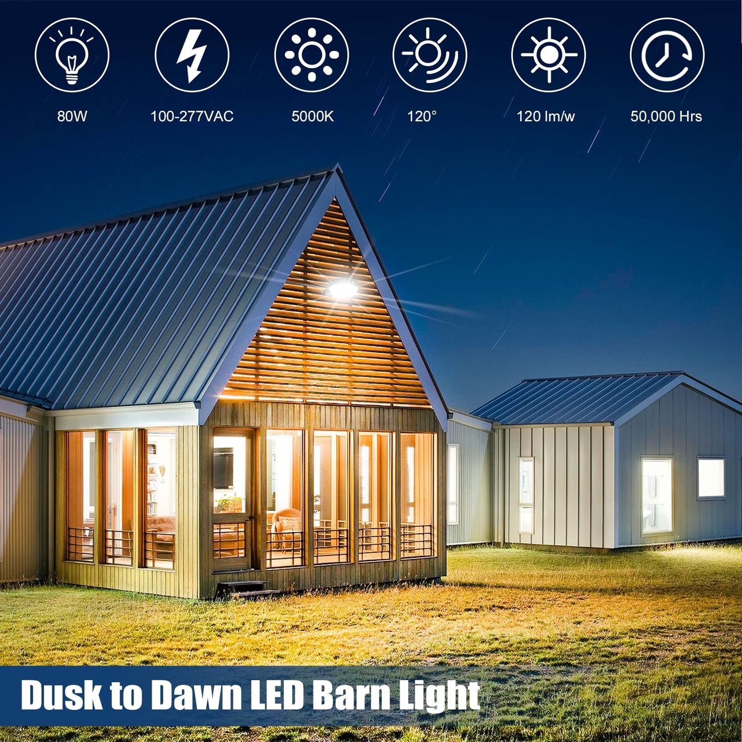 LED BARN LIGHT - SP Series,80W,11200lumens,5000K,100-277V,Dusk to Dawn