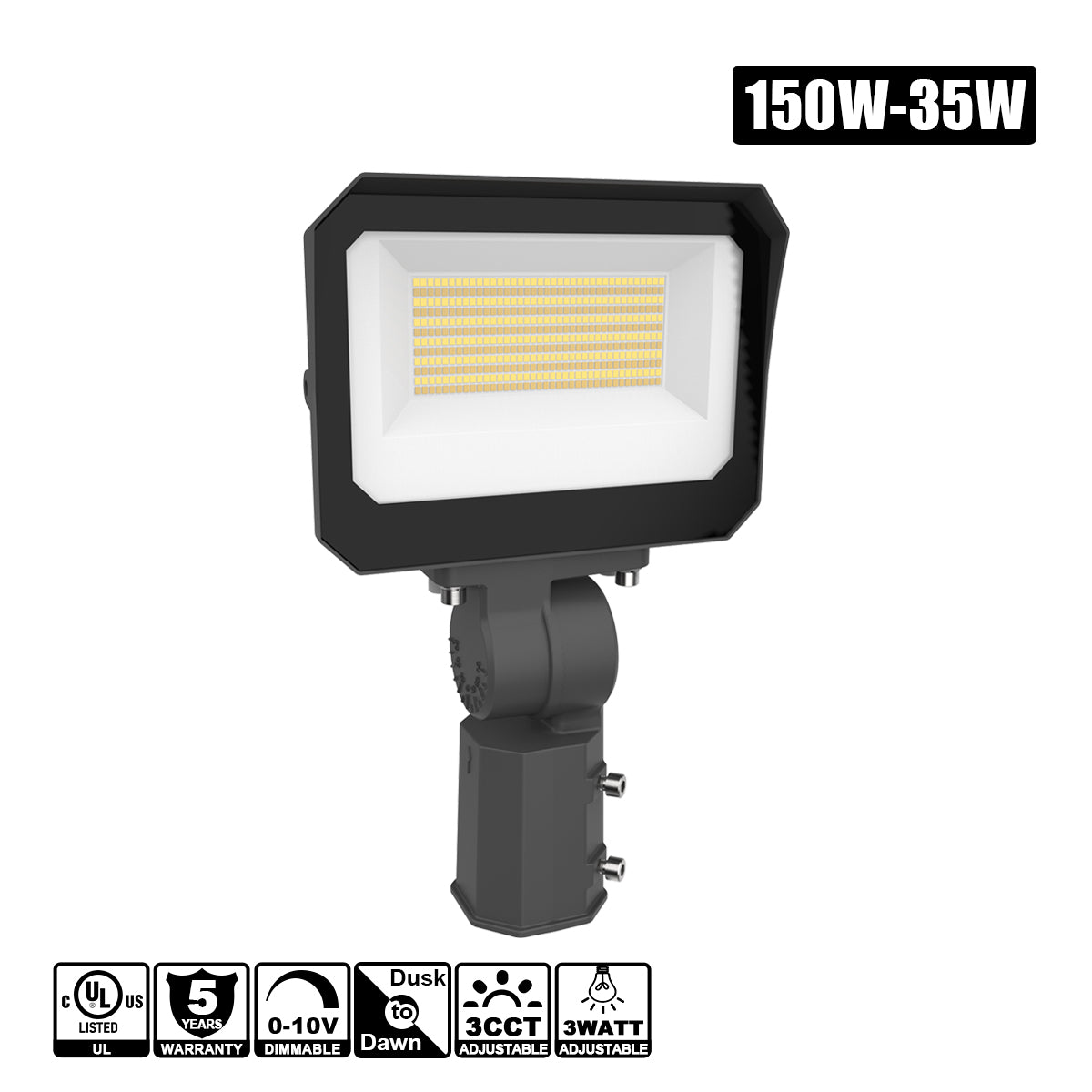 150W - 15W LED Flood Light 3CCT 3WATT Tunable 120-277VAC 0-10V Dim Built in Photocell
