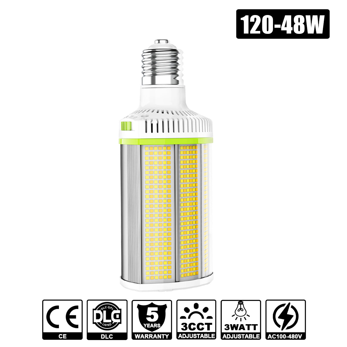 120W - 48W LED Corn Bulb Light CCT WATT Tunable 4.5/5/5.7K E39 100-480VAC LED Retrofit Kits
