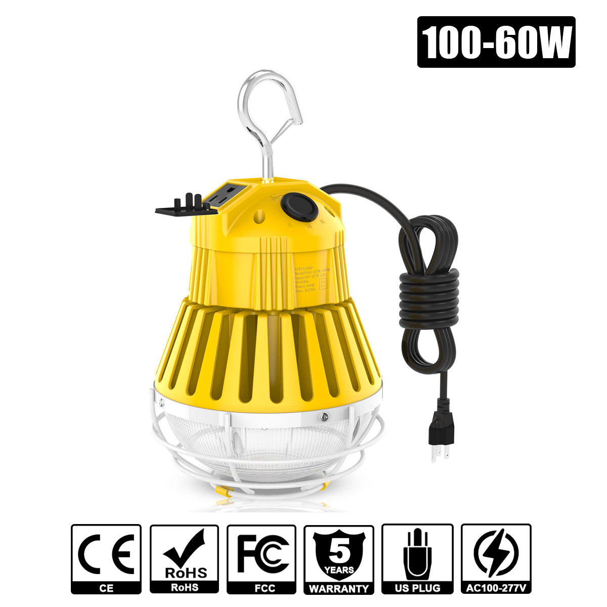 LED Linkable Work Light 100W/80W/60W 5000K 100-277VAC with 10ft US Plug