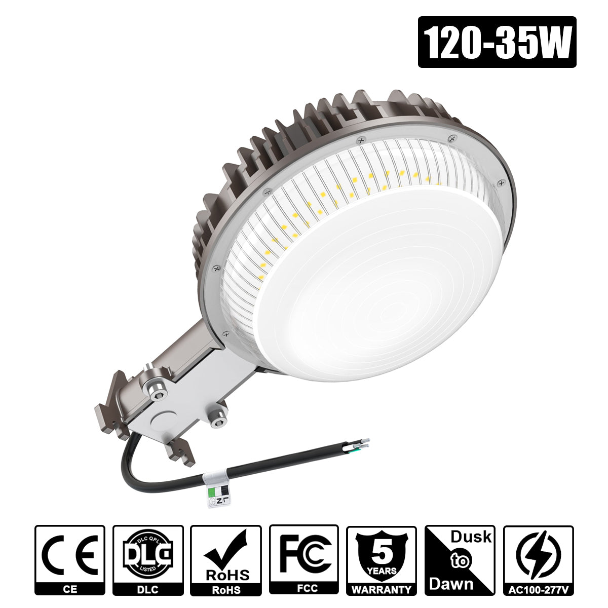 120W - 35W LED Barn Light 5000K 100-277VAC with Photocell