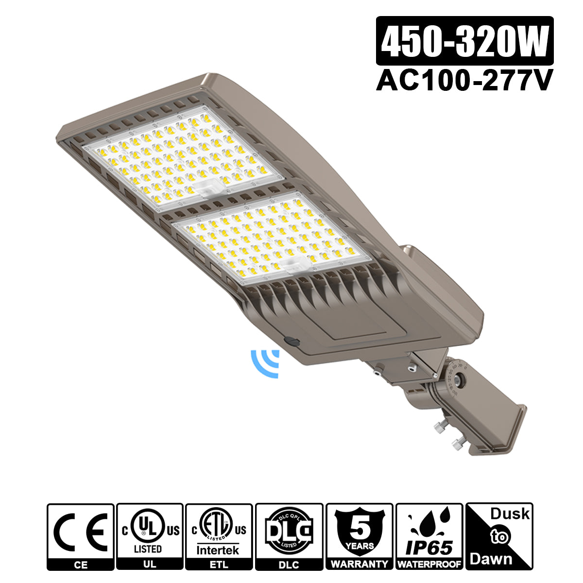 450W - 320W 5000K 100-277VAC LED Shoebox Aera Lights Built in Photocell
