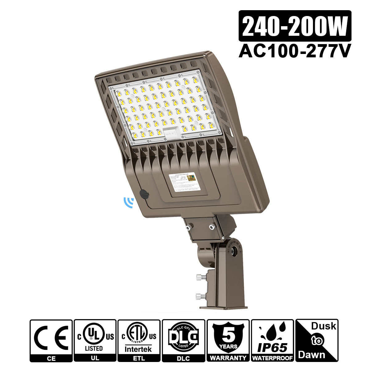 200W 240W 5000K 100-277VAC LED Shoebox Aera Lights Built in Photocell