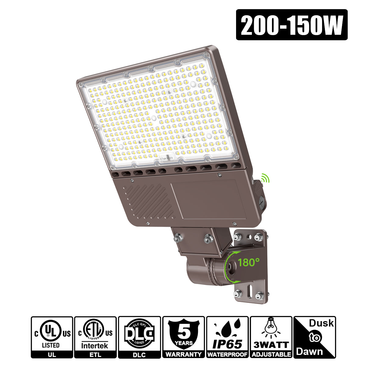 150W 200W LED Shoebox Area Lights WATT Tunable 100-480VAC Built in Photocell