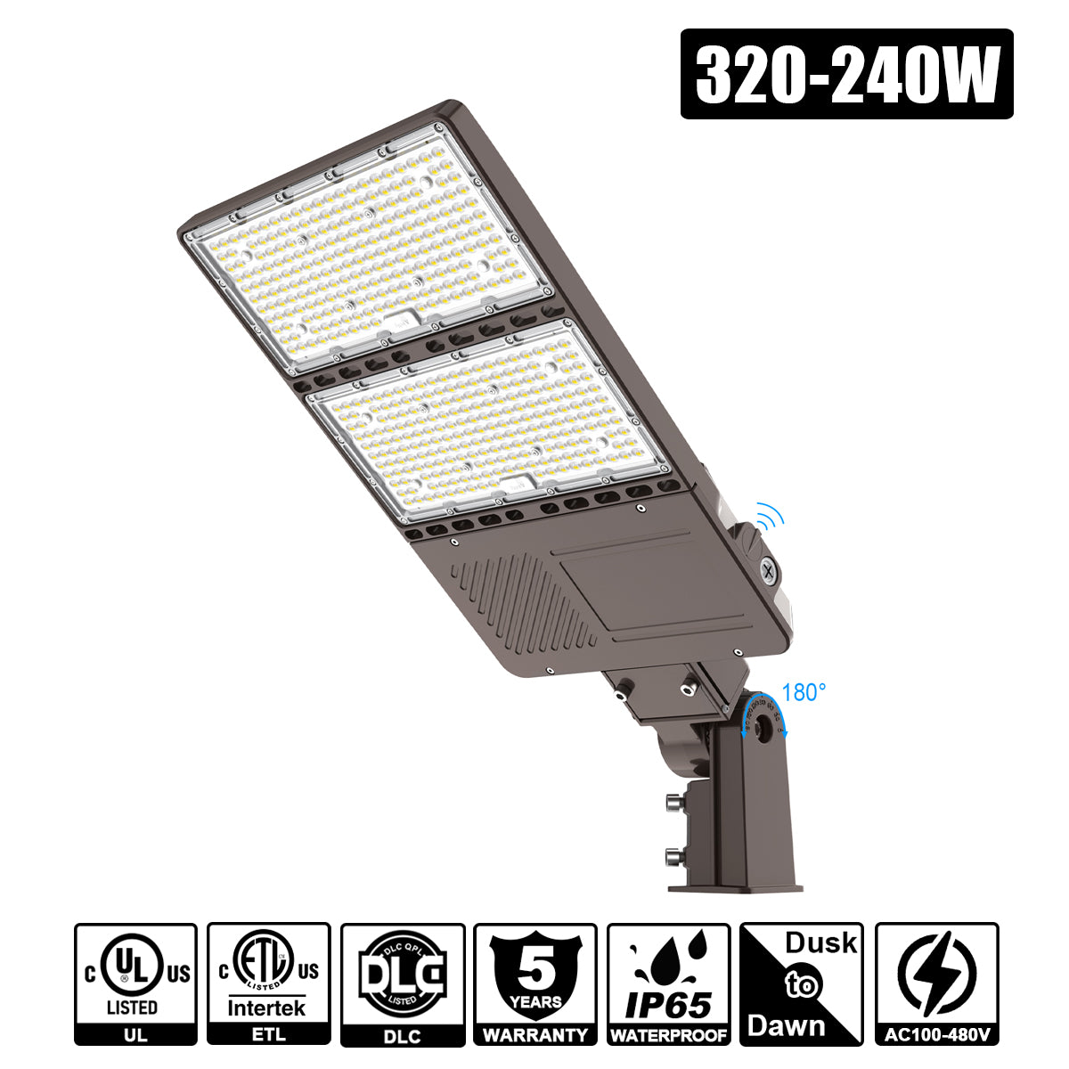 320W 240W LED Shoebox Area Lights WATT Tunable 100-480VAC Built in Photocell