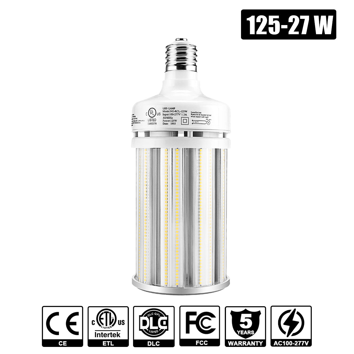 125W - 27W LED Retrofit Corn Bulb Lights 5000K E39 100-277VAC