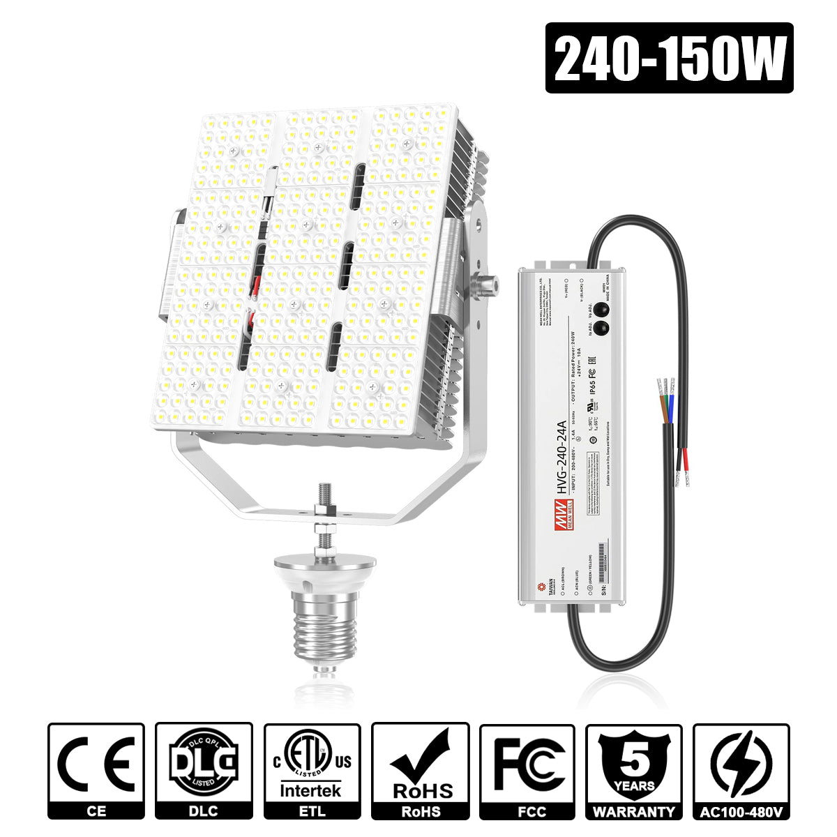 240W 150W LED Retrofit Kit Metal Halide Replacement Kit Yoke Mount 5000K E39 with Lens