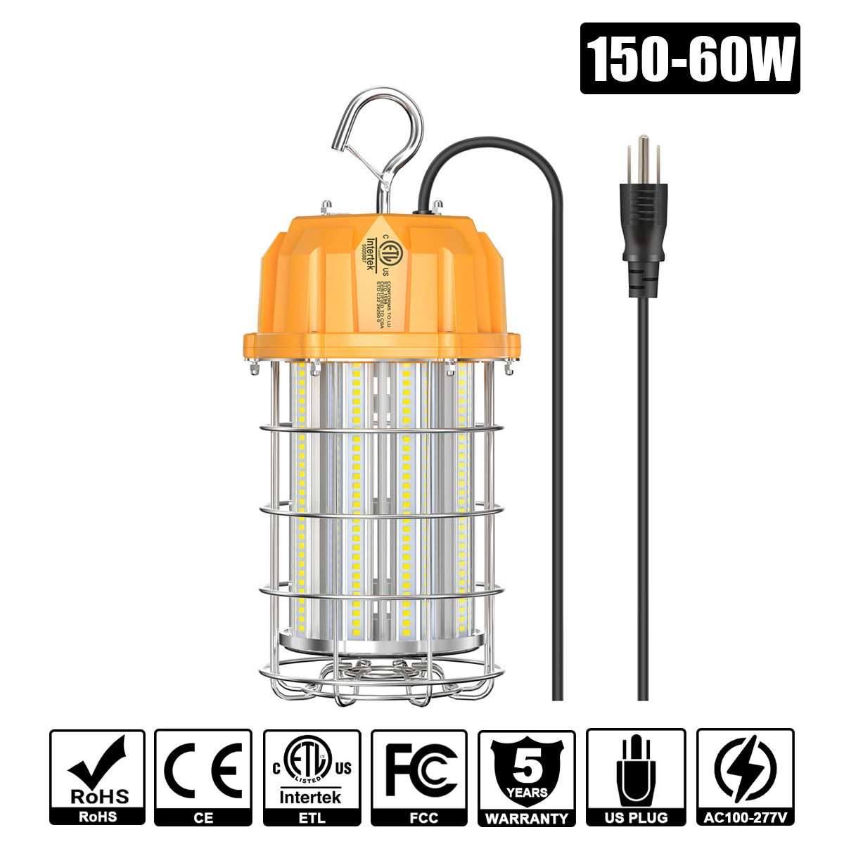150W - 60W LED Round Work Lights 5000K 100-277VAC with 10ft US Plug
