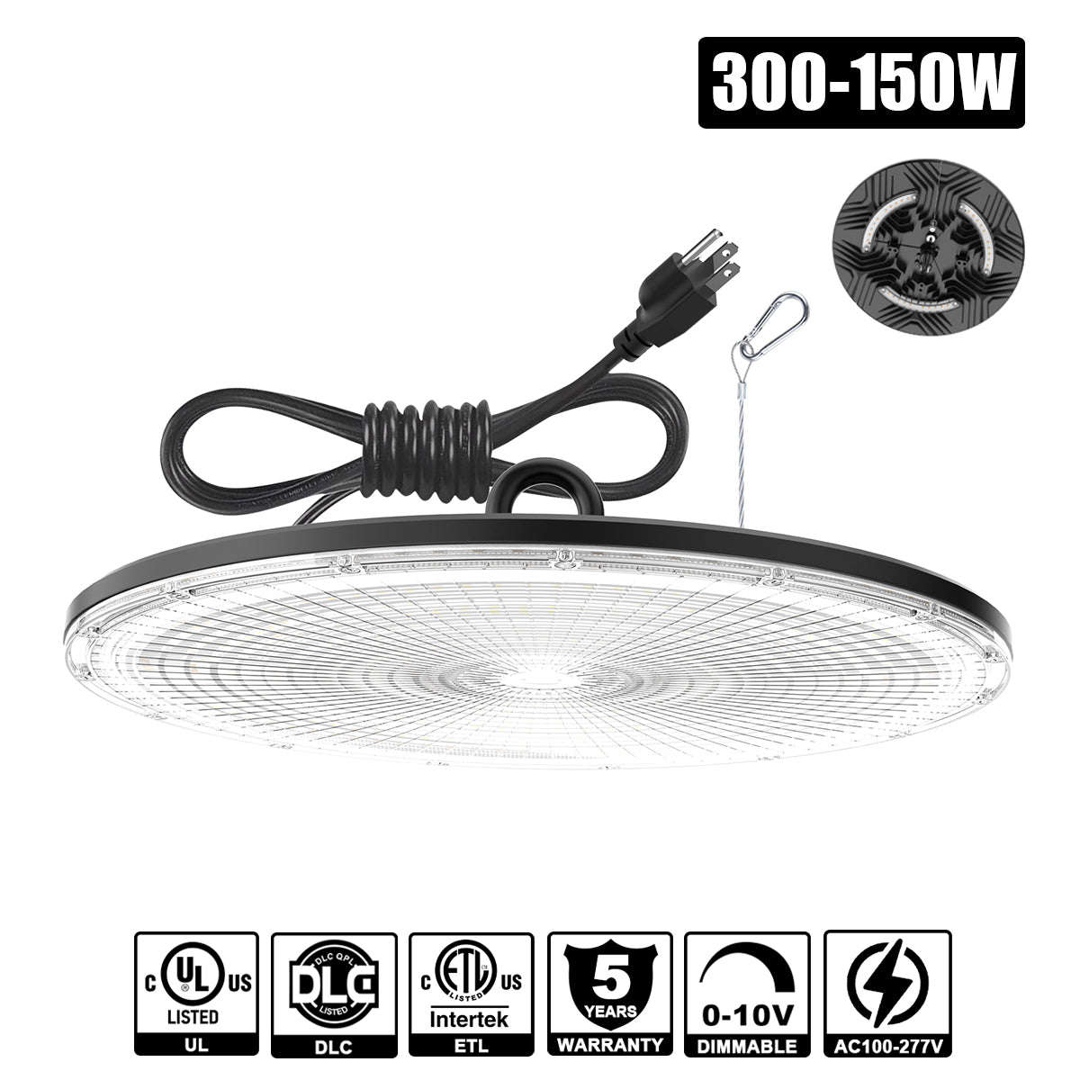 300W - 150W LED UFO High Bay Light PLUS 5000K Linear Driver 120VAC