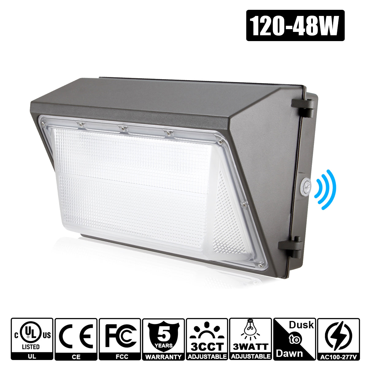 120W - 48W LED Outdoor Wall Pack Light WATT CCT Tunable 4.5/5/5.7K 100-277VAC Photocell