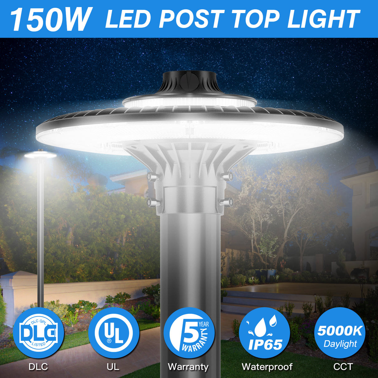 LED Circular Area Light - AL Series,150W,21000lumens,5000K,100-277V,with Photocell