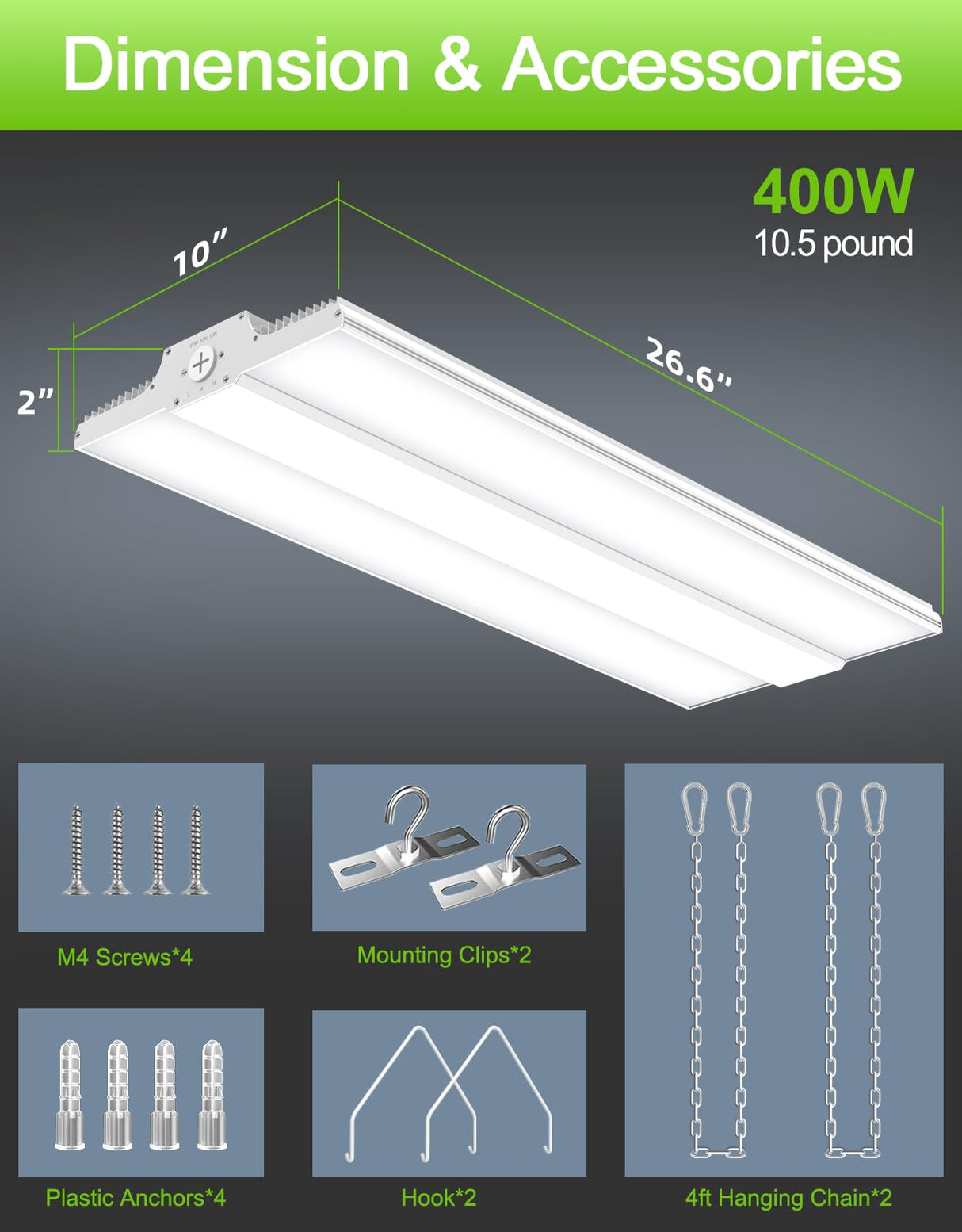 LED Linear High Bay Light - LHB Series,400W,60000lumens,Selectable Wattage & CCT,277-480V