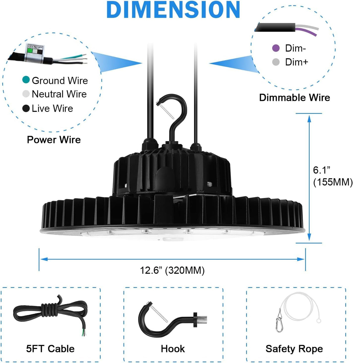 LED High Bay Light - IHB Series,240W,34800lumens,0-10V DIMMABLE,5000K,100-277V