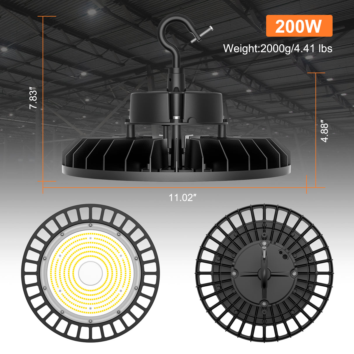 LED High Bay Light - UFO05 Series,200W,30000lumens,5000K,100-277V,US Plug