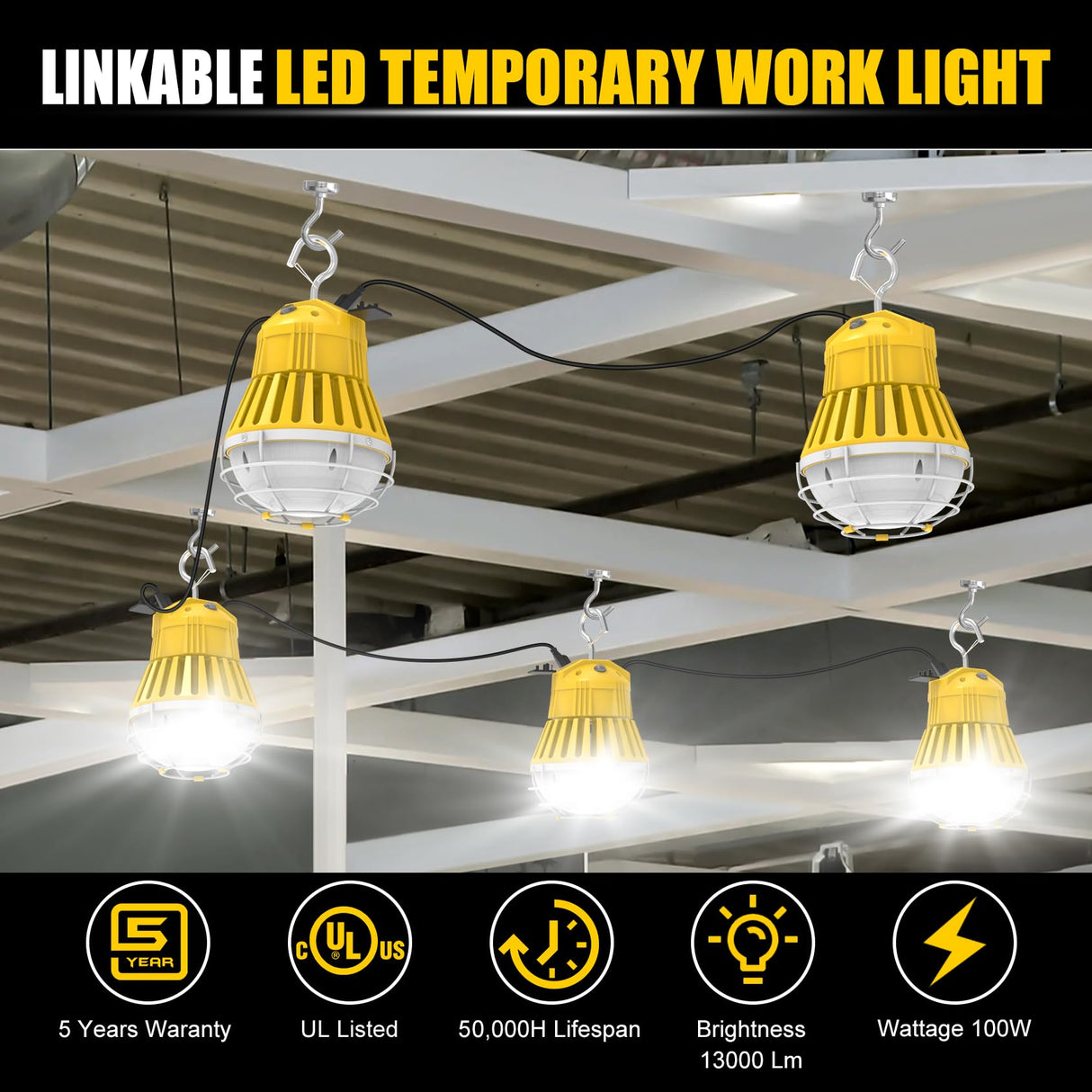 LED Temporary Work Light - LTW Series,100W,13000lumens,5000K,100-277V