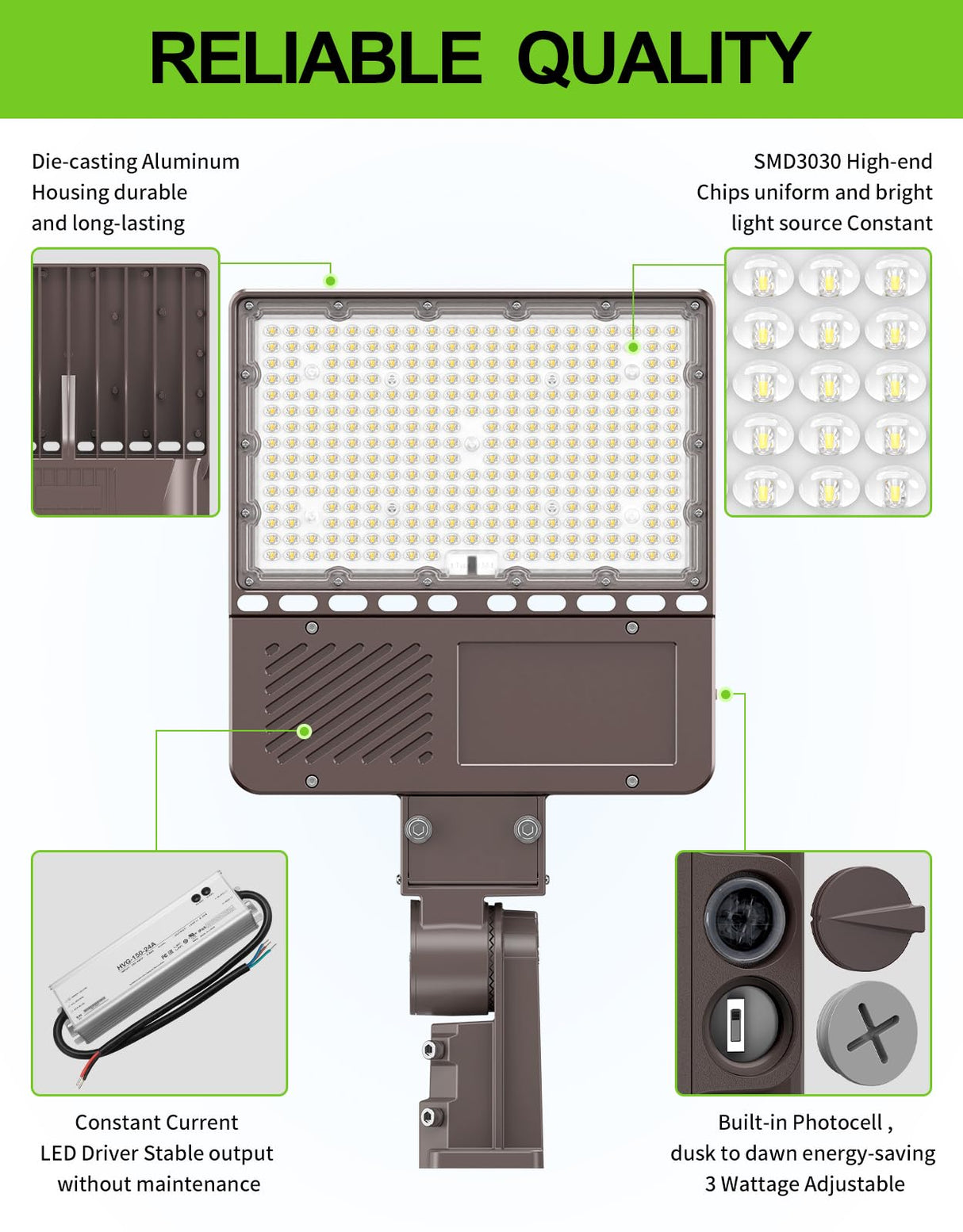 LED Parking Lot Light - PL Series With A&N BRACKET,200W,30000lumens,5000K,277-480V,Built in Photocell