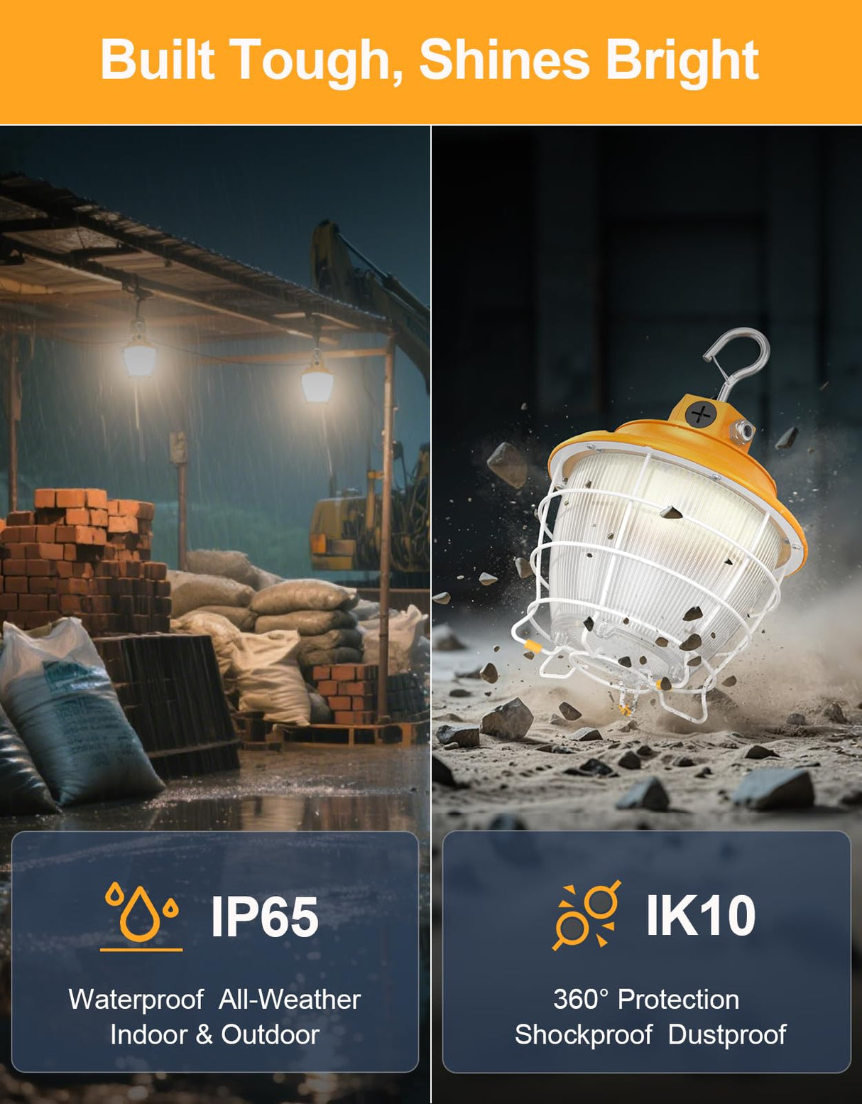 LED Temporary Work Light- PTL Series,60W,9000lumens,Selectable Wattage& CCT,AC120V,ON/Off Button