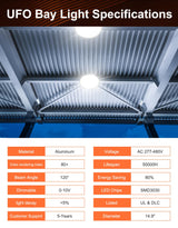 LED High Bay Light - PRO Series,200W, 28000lumens, Selectable Wattage&CCT, 277-480V