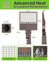 LED Parking Lot Light - PL Series With Slip Fit Mount ,150W,22500lumens,5000K,277-480V