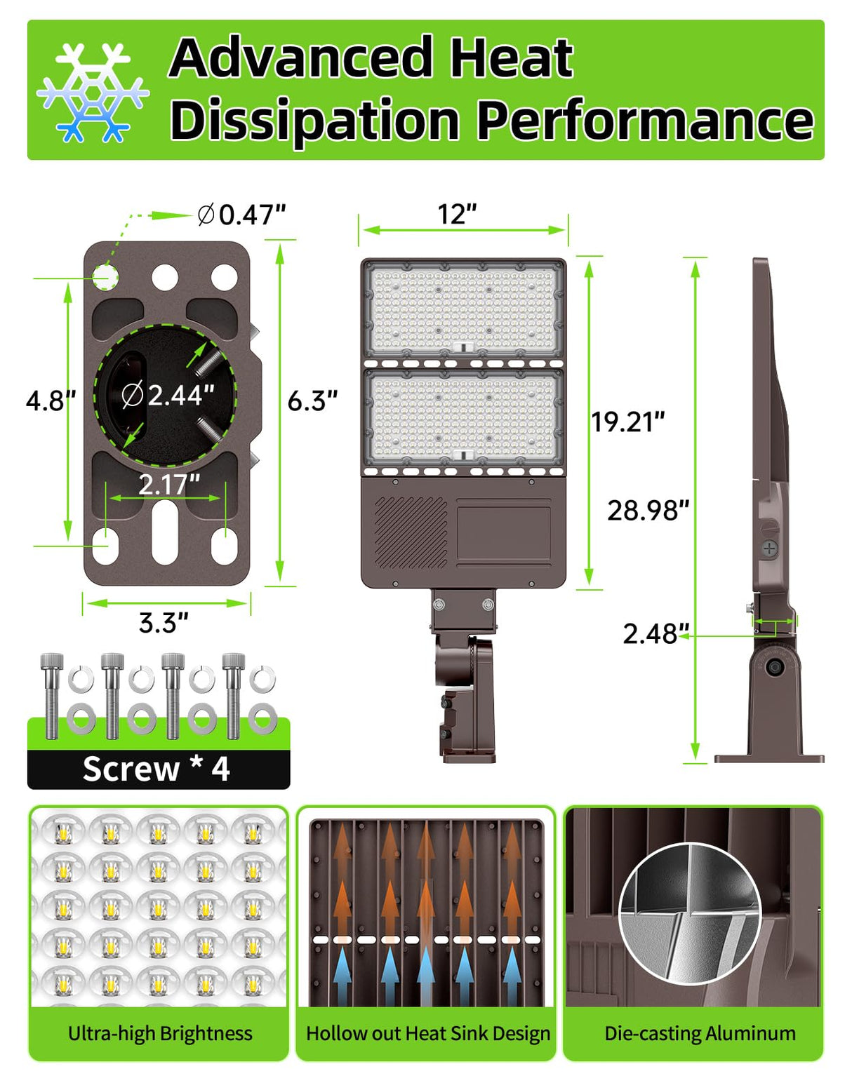 LED Parking Lot Light - PL Series With A&N BRACKET,320W,48000lumens,5000K,277-480V,Built in Photocell