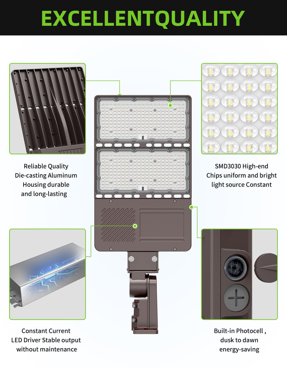 LED Parking Lot Light - PL Series With A&N BRACKET,320W,48000lumens,5000K,277-480V,Built in Photocell