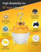 LED Temporary Work Light- PTL Series,60W,9000lumens,Selectable Wattage& CCT,AC120V,ON/Off Button