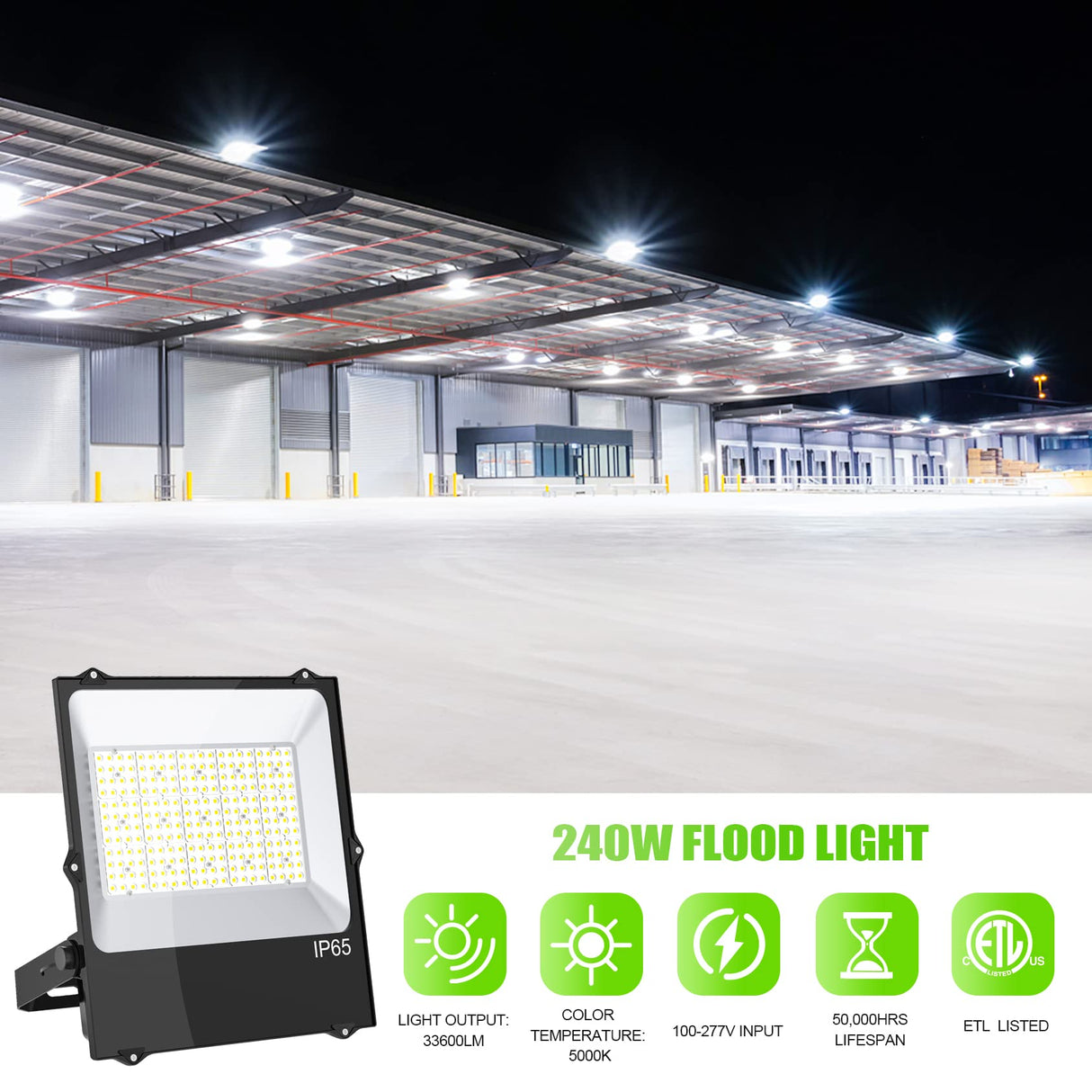 LED Flood Light - FL Series,240W,33600lumens,5000K,100-277V