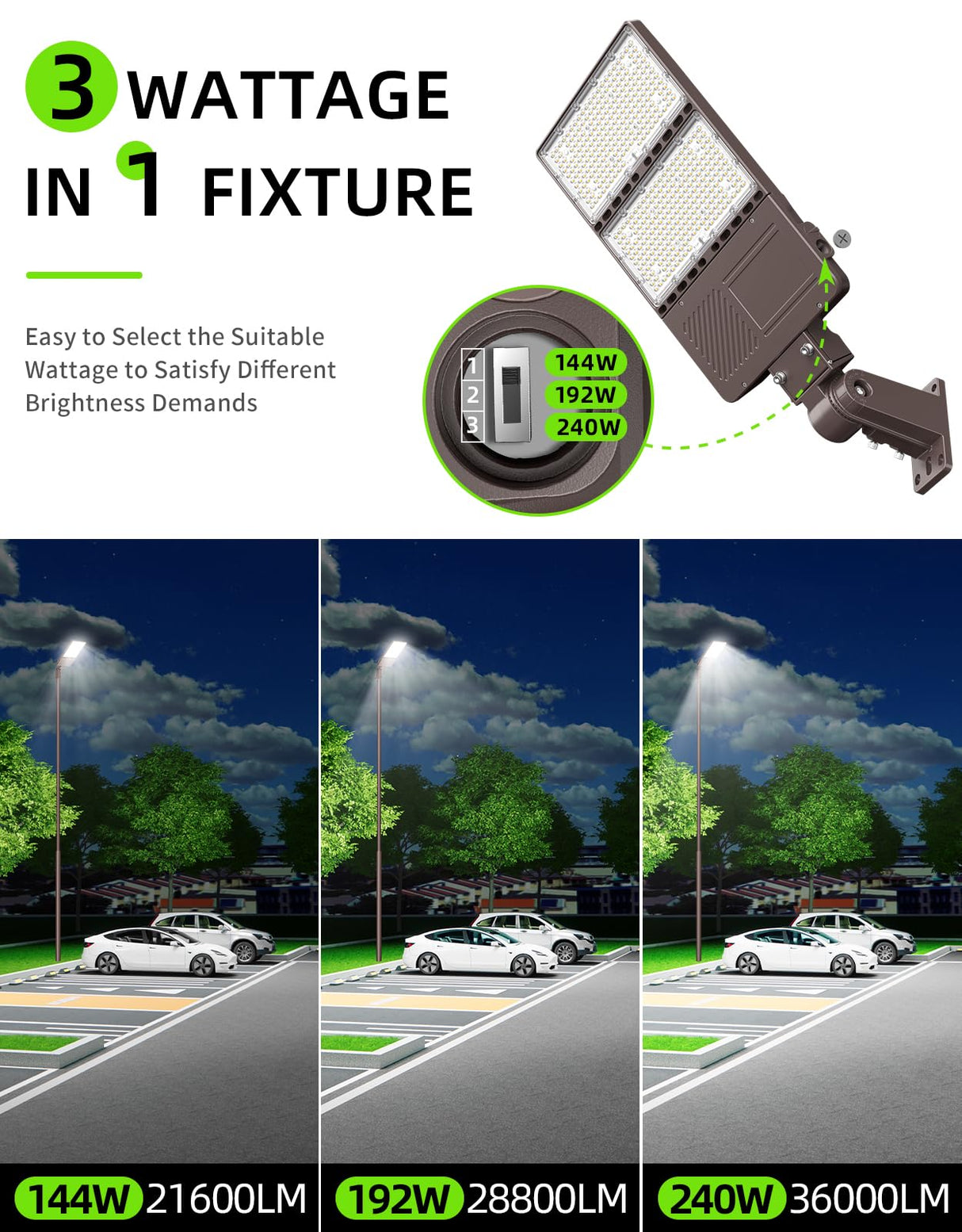 LED Parking Lot Light - PL Series With A&N BRACKET,240W,36000lumens,5000K,277-480V,Built in Photocell