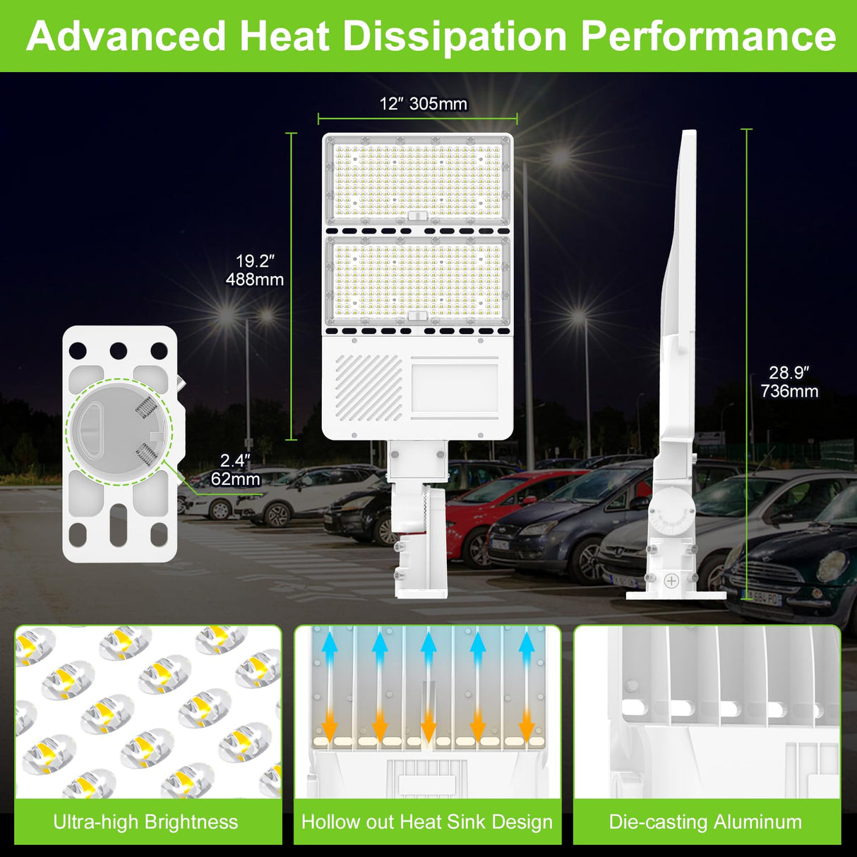 LED Parking Lot Light - PL Series With A&N BRACKET,320W,48000lumens,5000K,100-277V,Built in Photocell
