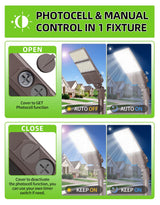 LED Parking Lot Light - PL Series With Slip Fit Mount,320W,48000lumens,Selectable Wattage,100-277V,Built in Photocell