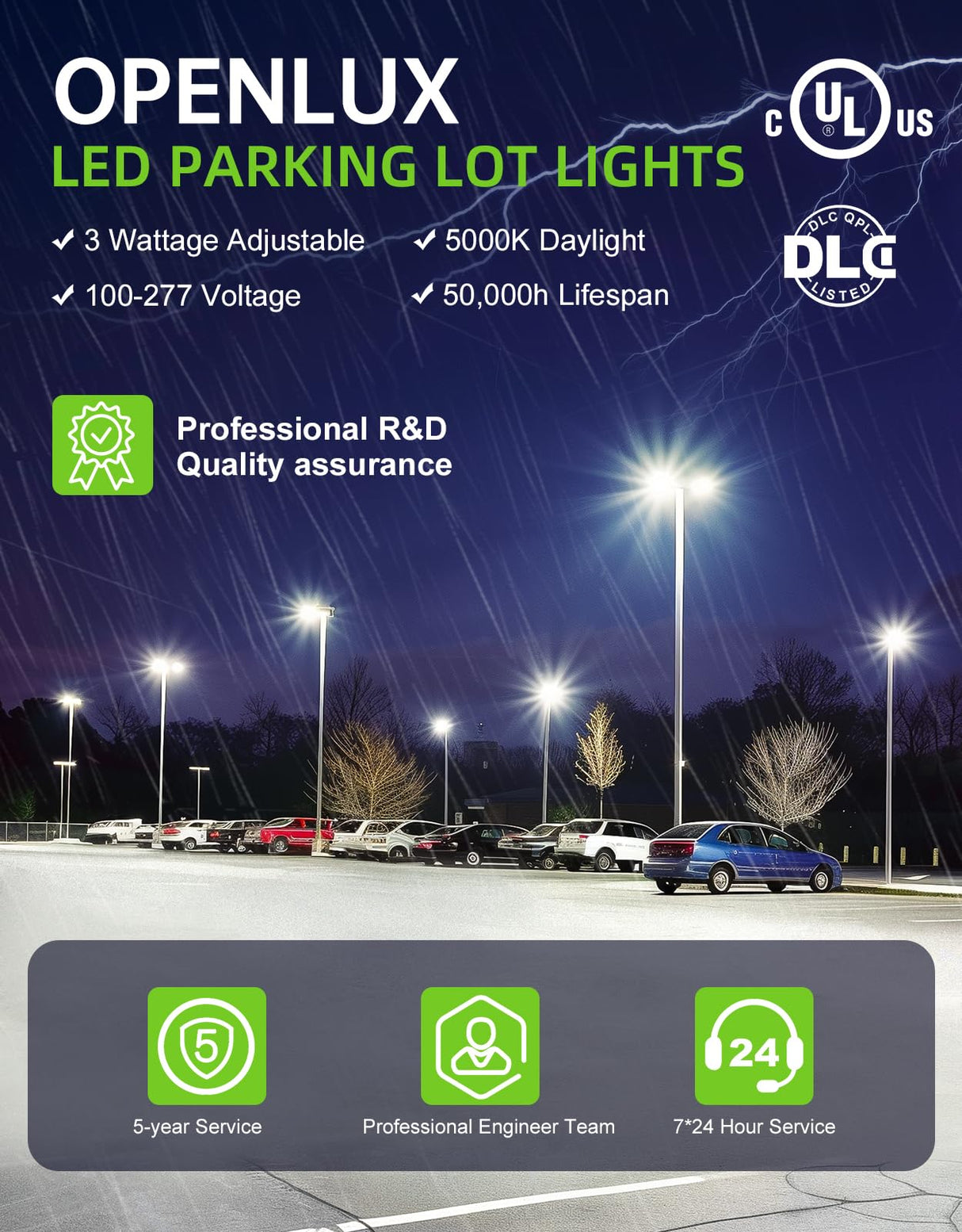 LED Parking Lot Light - PL Series With Slip Fit Mount,320W,48000lumens,Selectable Wattage,100-277V,Built in Photocell