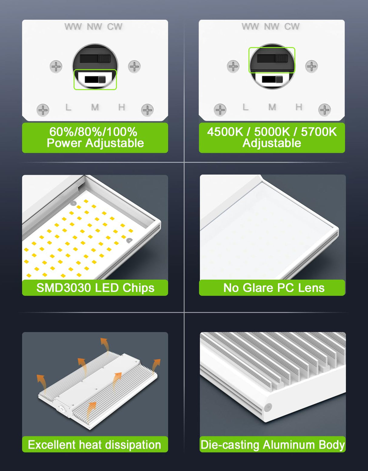 LED Linear High Bay Light - LHB Series,240W,36000lumens,Selectable Wattage & CCT,100-277V