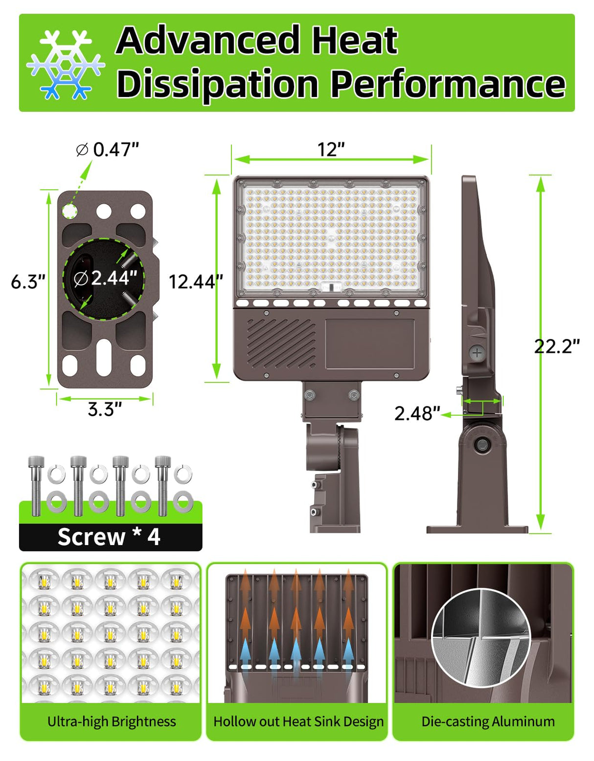 LED Parking Lot Light - PL Series With A&N BRACKET,200W,30000lumens,5000K,277-480V,Built in Photocell