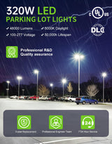 LED Parking Lot Light - PL Series With A&N BRACKET,320W,48000lumens,5000K,100-277V,Built in Photocell