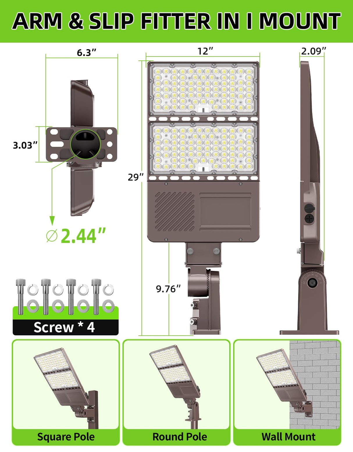 LED Parking Lot Light - PL Series With A&N BRACKET,320W,48000lumens,Selectable Wattage & CCT,100-277V, Built in Photocell