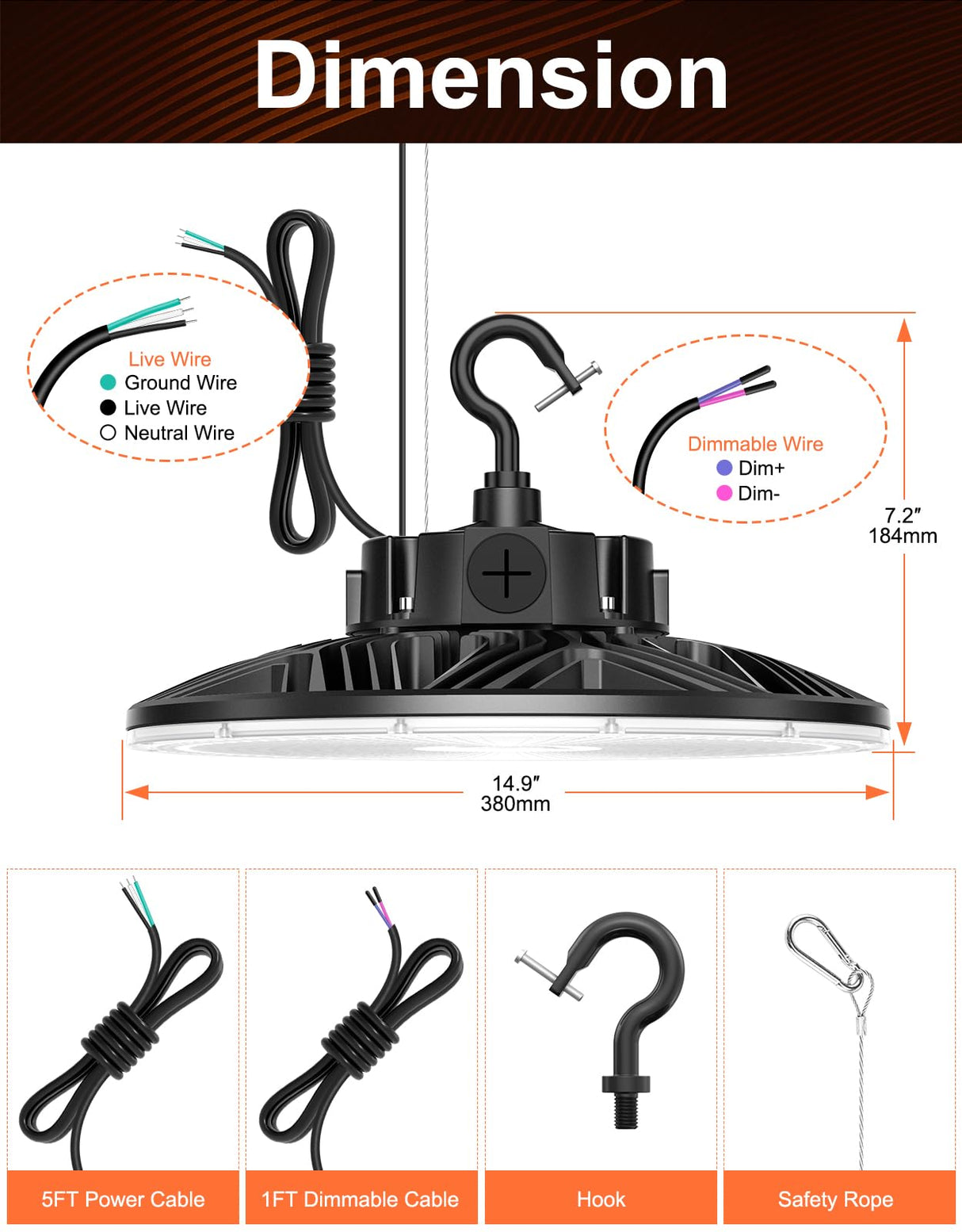 LED High Bay Light - PRO Series,200W, 28000lumens, Selectable Wattage&CCT, 277-480V