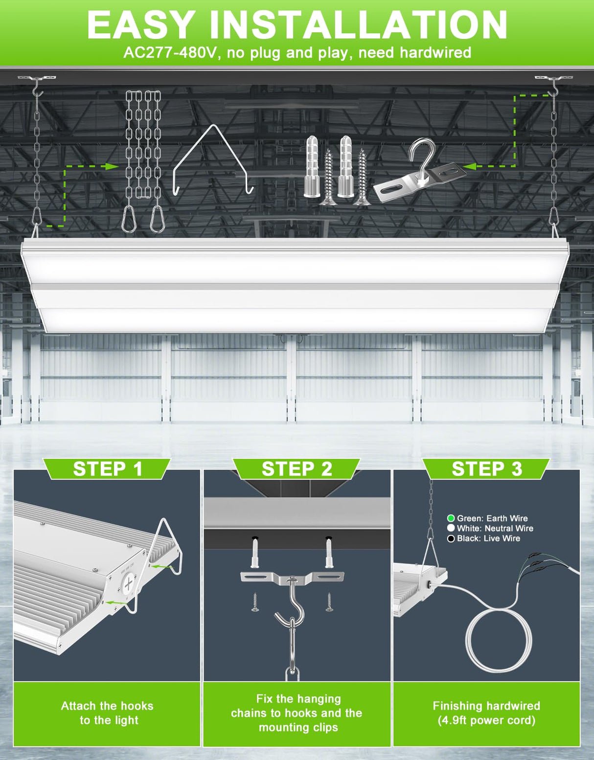 LED Linear High Bay Light - LHB Series,300W,45000lumens,Selectable Wattage & CCT,277-480V