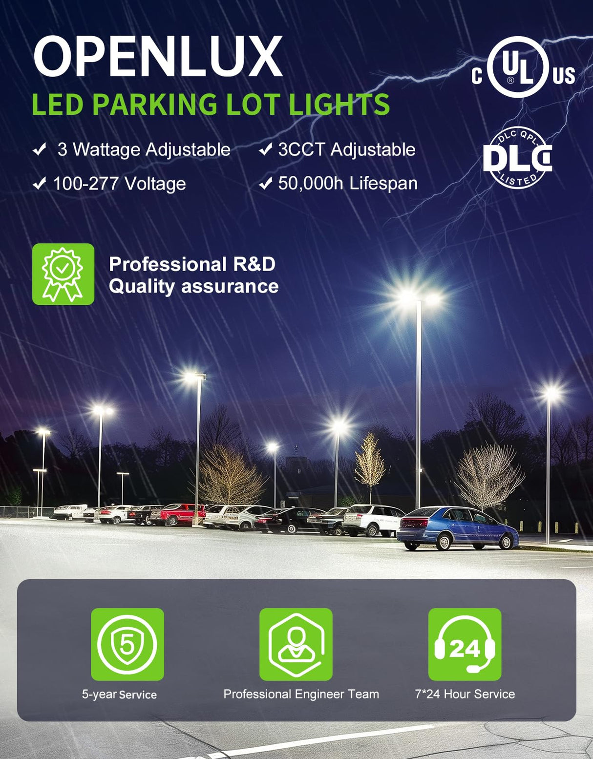 LED Parking Lot Light - PL Series With A&N BRACKET,320W,48000lumens,Selectable Wattage & CCT,100-277V, Built in Photocell