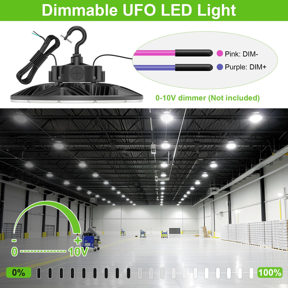 LED High Bay Light - PRO Series,300W,42000lumens,Selectable Wattage,277-480V