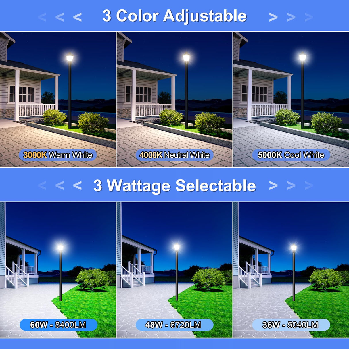 LED Post Top Light- PAL Series,60W,8400lumens,Selectable Wattage & CCT,100V-277V