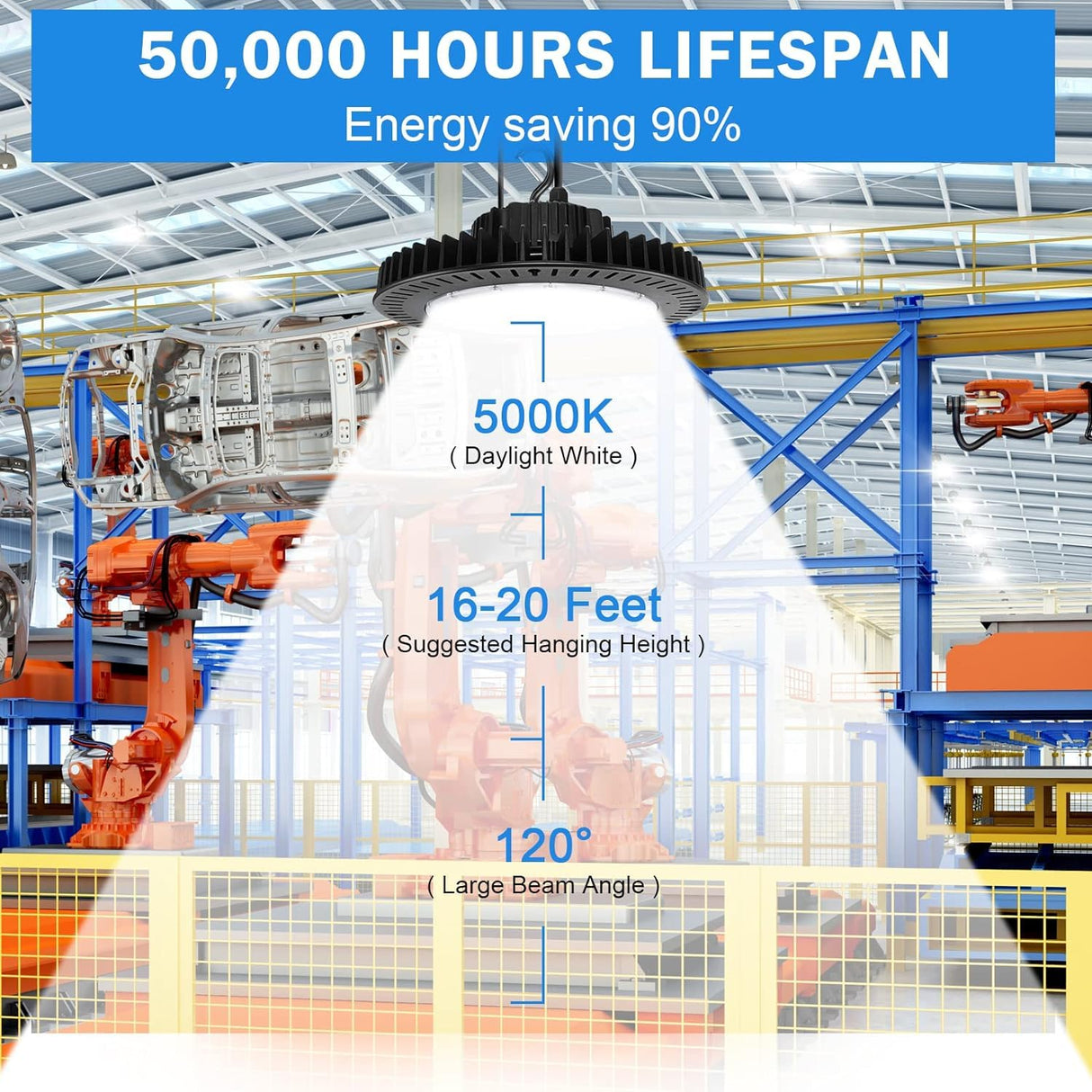 LED High Bay Light - IHB Series,240W,34800lumens,0-10V DIMMABLE,5000K,100-277V