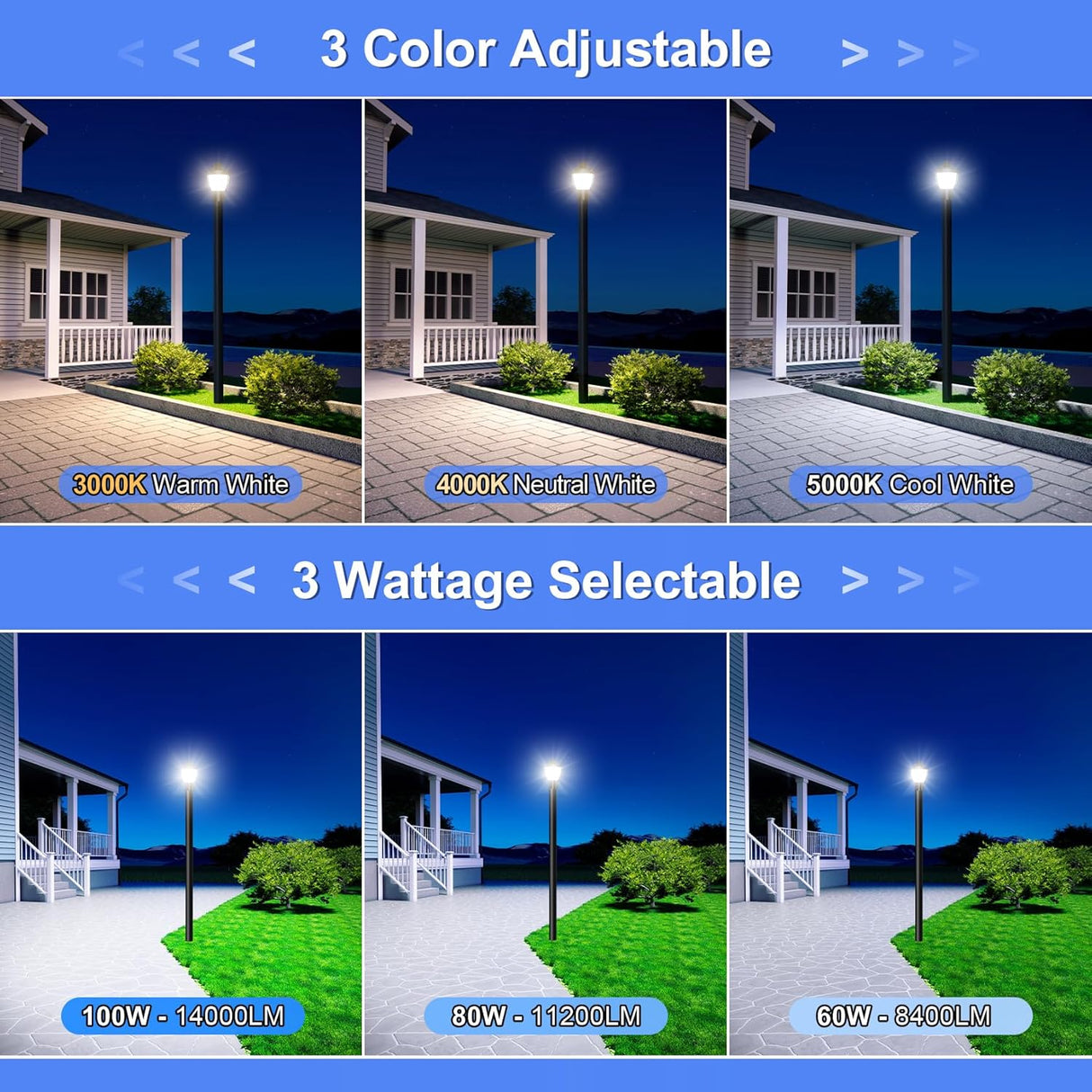 LED Post Top Light- PAL Series,100W,14000lumens,Selectable Wattage & CCT,100V-277V