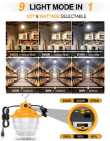 LED Temporary Work Light- PTL Series,80W,12000lumens,Selectable Wattage& CCT,AC120V,ON/Off Button