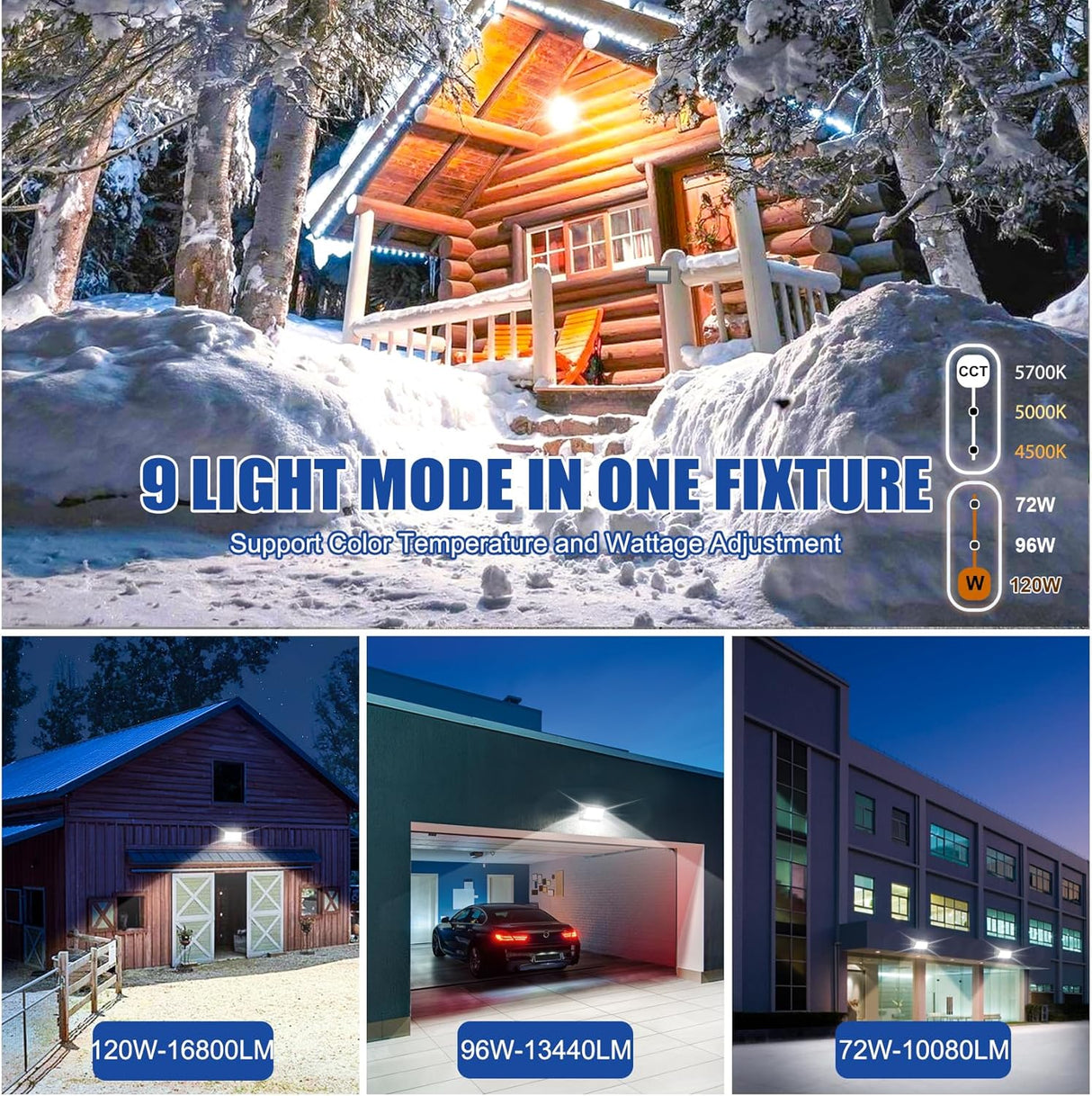 LED Wall Pack Light- WP Series,120W,16800lumens,Selectable Wattage & CCT,100-277V