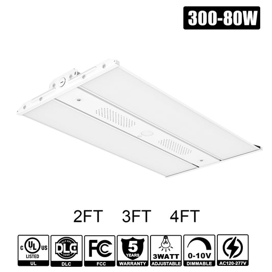 300W - 80W LED Linear High Bay Lights 3WATT Tunable 5000K 120-277VAC 0-10V Dim
