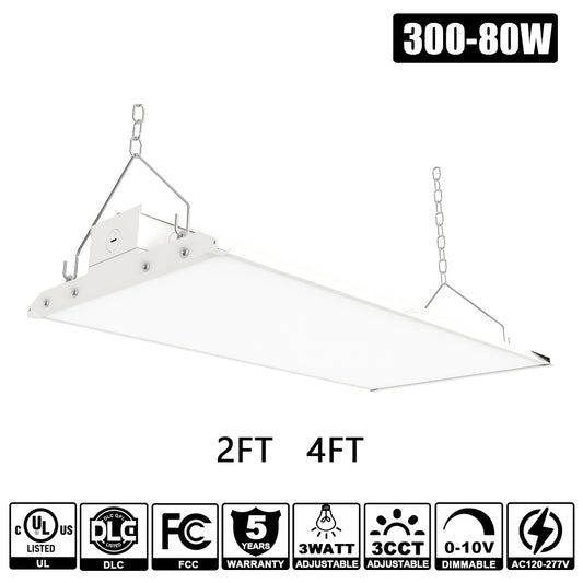 300W - 80W LED Linear High Bay Lights 3WATT 3CCT Tunable 120-277VAC 0-10V Dim